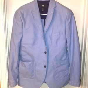 H&M light blue and dark blue Elbow patch Cotton Blazer size 44R slim fit